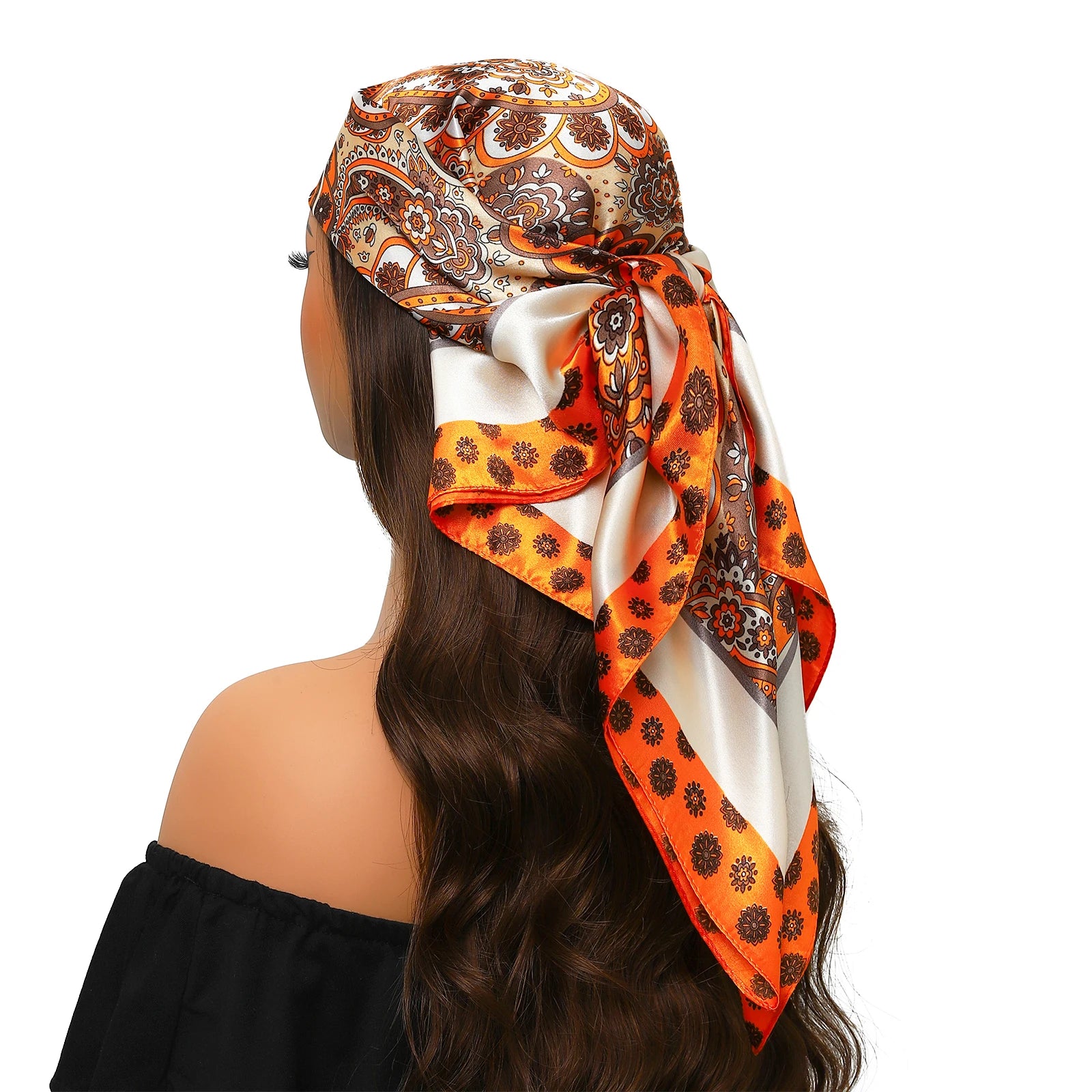 Pañuelo para la cabeza de marca de lujo para mujer, cuadrado, 90 x 90 cm, pañuelo de seda satinado, pañuelo suave para el cuello.