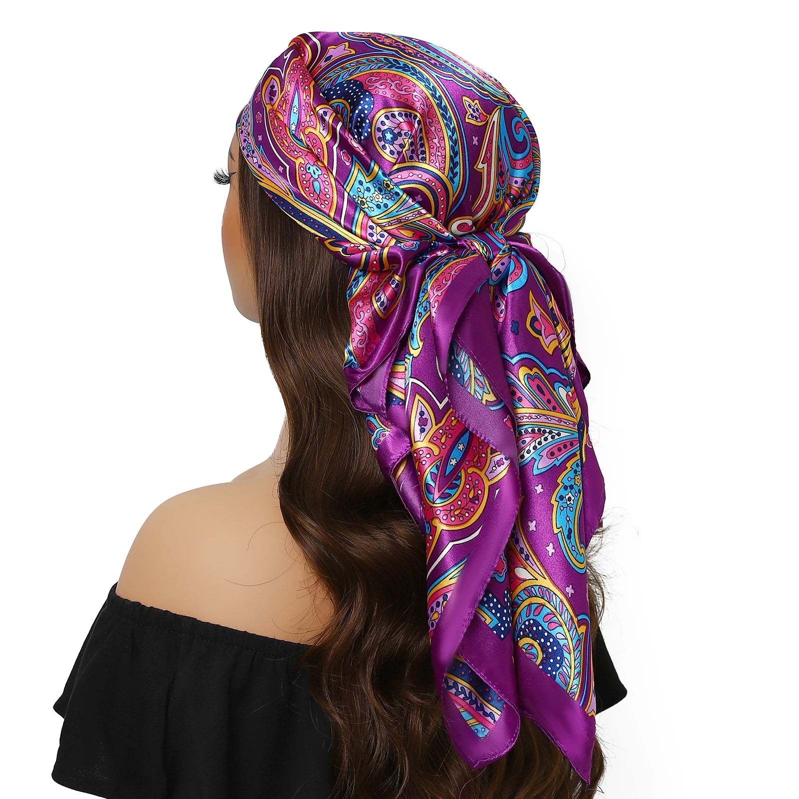 Pañuelo para la cabeza de marca de lujo para mujer, cuadrado, 90 x 90 cm, pañuelo de seda satinado, pañuelo suave para el cuello.