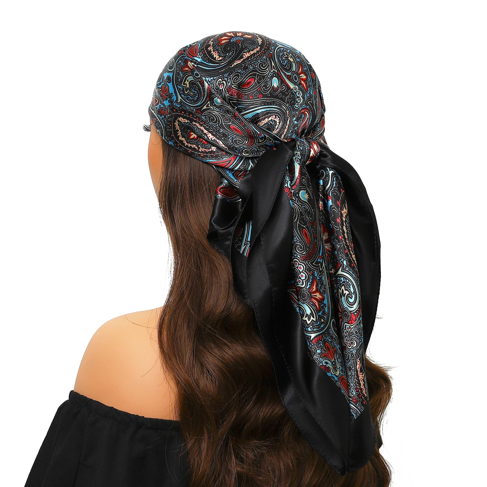 Pañuelo para la cabeza de marca de lujo para mujer, cuadrado, 90 x 90 cm, pañuelo de seda satinado, pañuelo suave para el cuello.