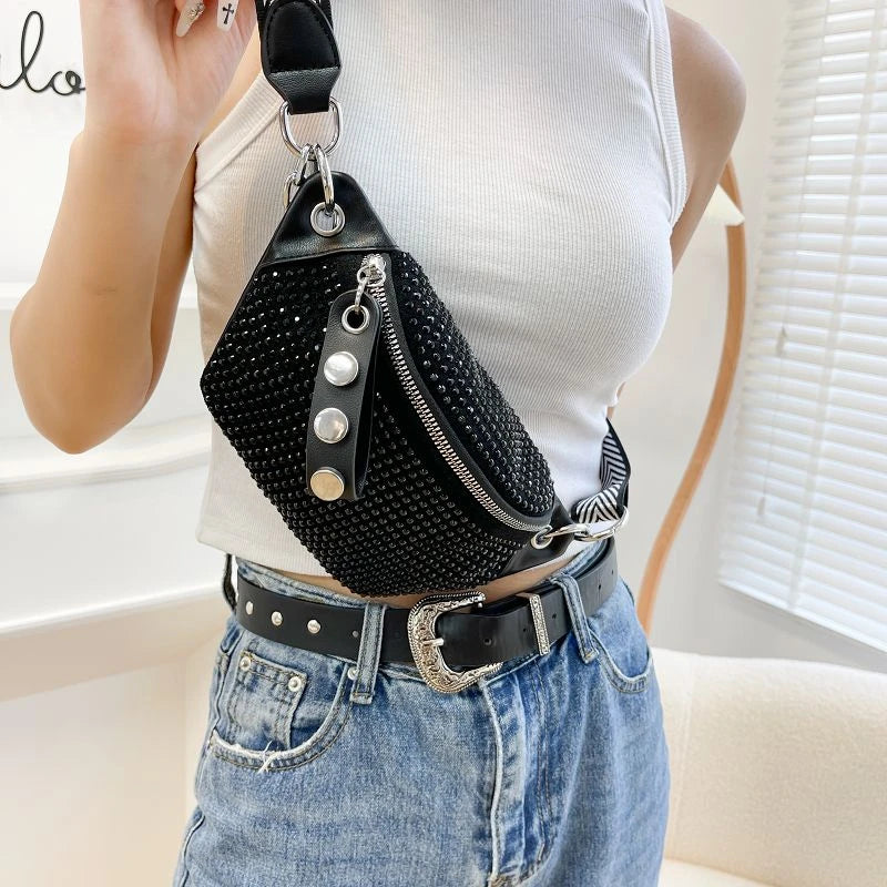 Riñonera de piel con diseño de diamante para mujer, bolso de hombro tipo bandolera con cadena, ideal para el pecho.