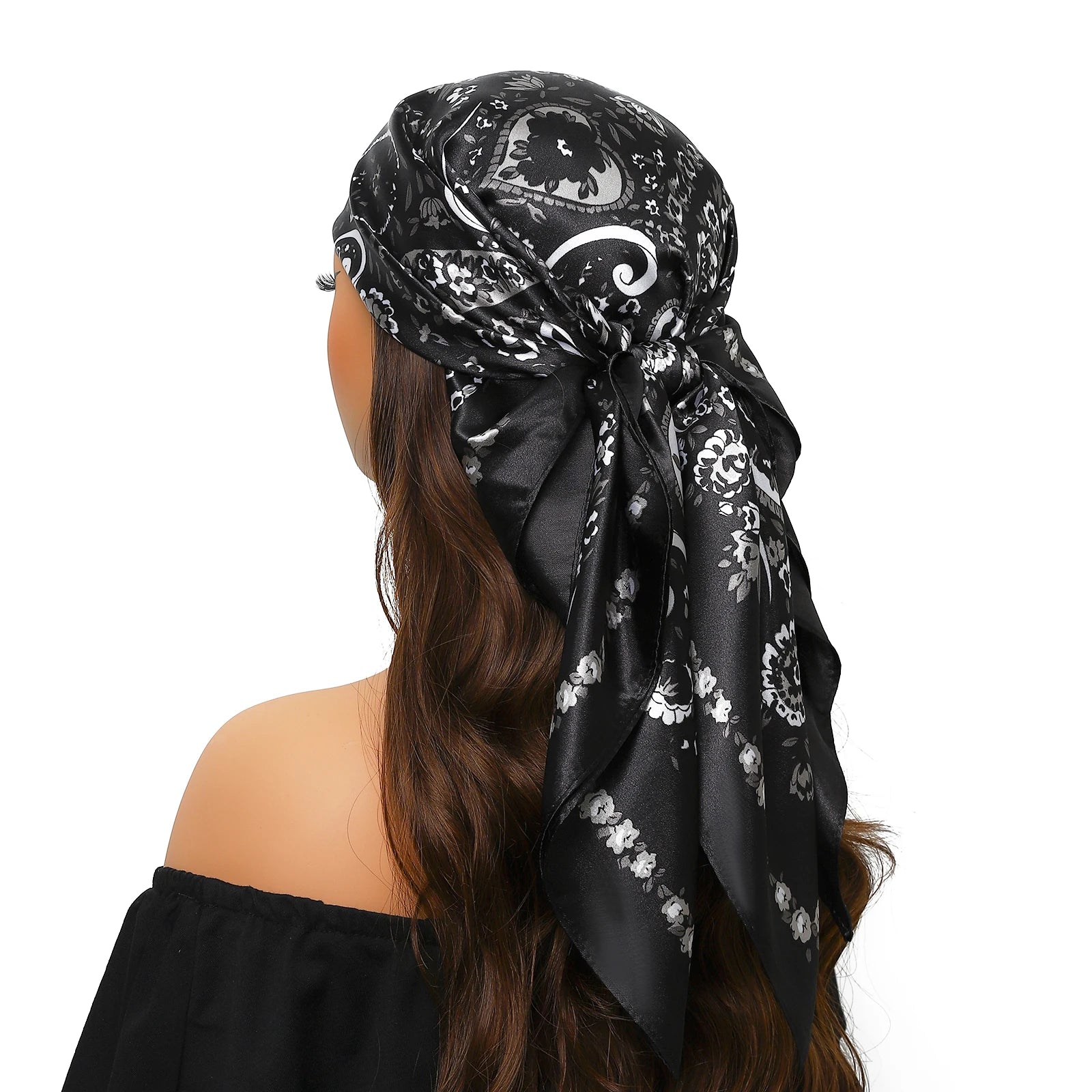 Pañuelo para la cabeza de marca de lujo para mujer, cuadrado, 90 x 90 cm, pañuelo de seda satinado, pañuelo suave para el cuello.