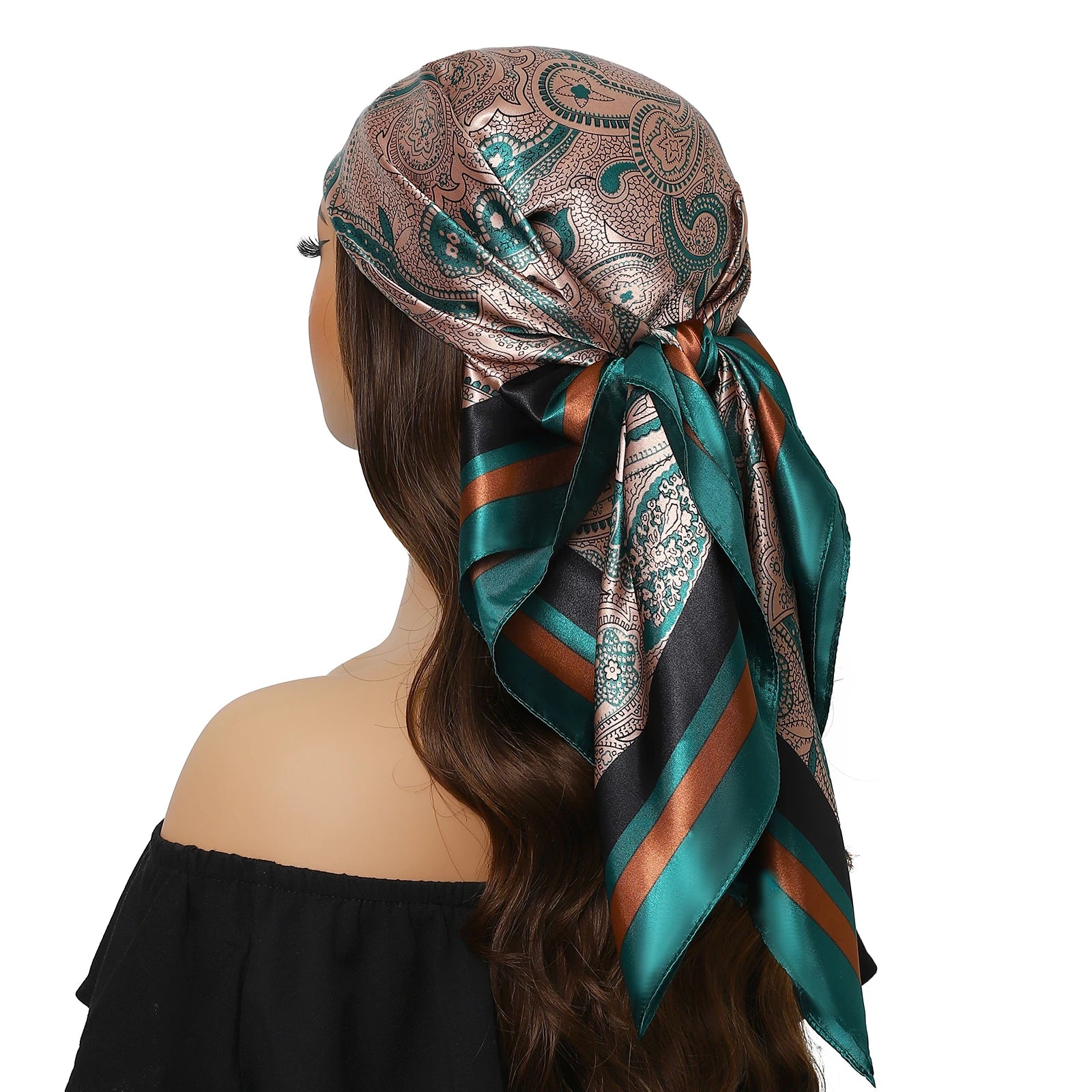 Pañuelo para la cabeza de marca de lujo para mujer, cuadrado, 90 x 90 cm, pañuelo de seda satinado, pañuelo suave para el cuello.