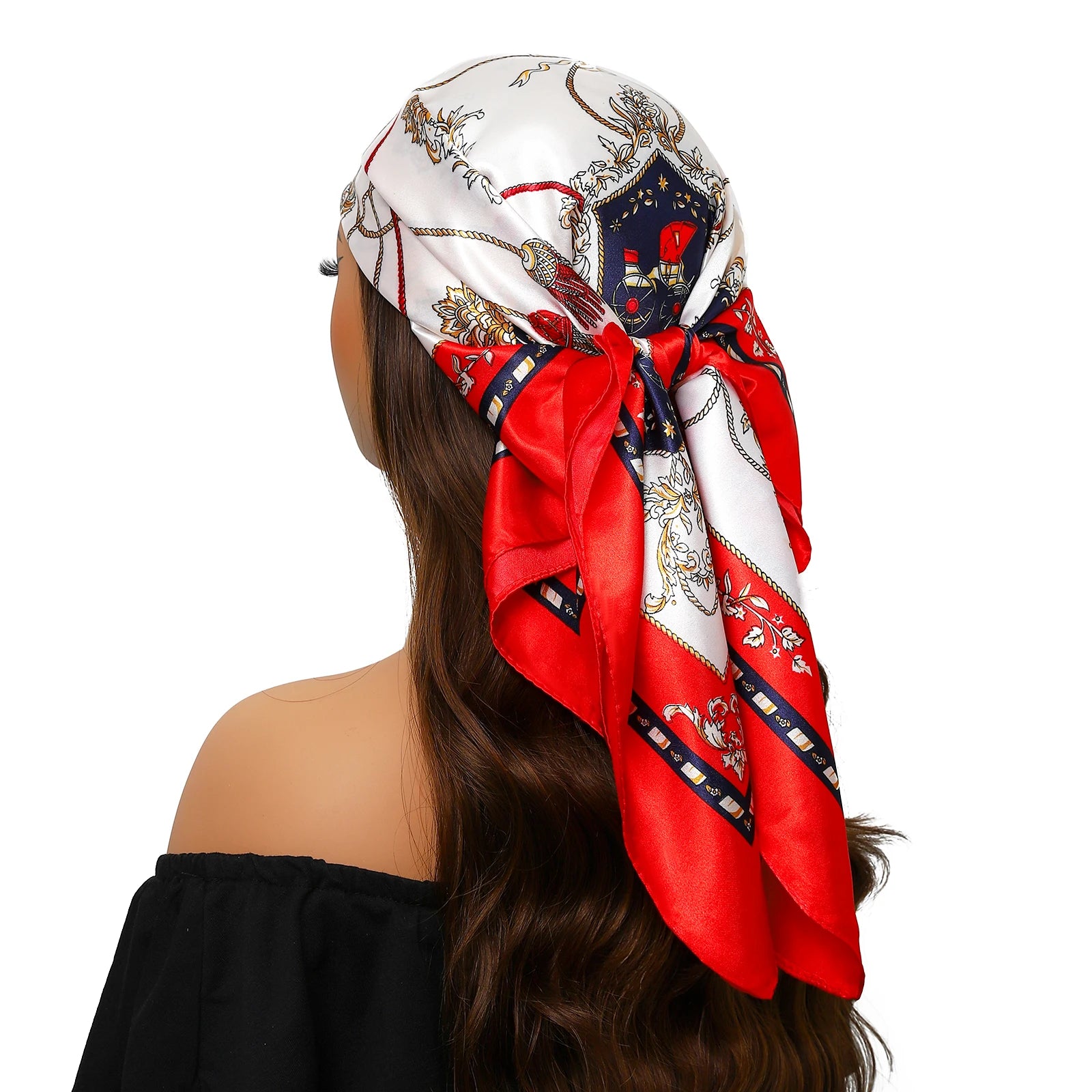 Pañuelo para la cabeza de marca de lujo para mujer, cuadrado, 90 x 90 cm, pañuelo de seda satinado, pañuelo suave para el cuello.