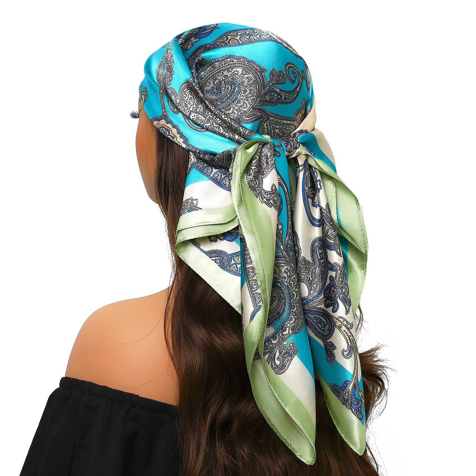 Pañuelo para la cabeza de marca de lujo para mujer, cuadrado, 90 x 90 cm, pañuelo de seda satinado, pañuelo suave para el cuello.
