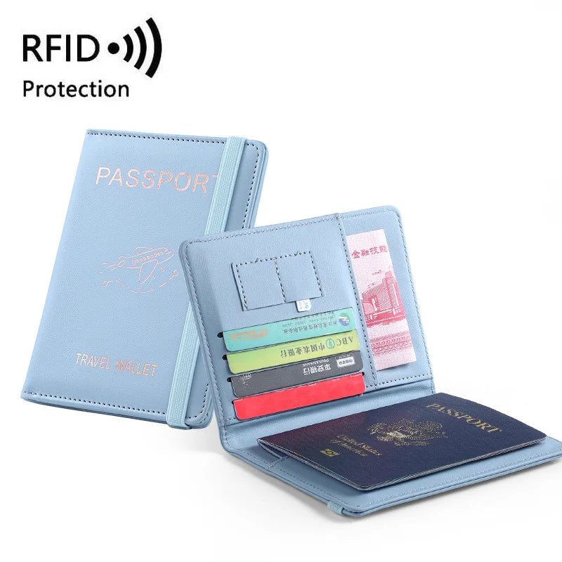 Cartera para pasaporte de cuero sintético con ranuras múltiples RFID, funda multifunción para pasaporte, funda para pasaporte, billetera de viaje, funda para tarjeta de identificación.