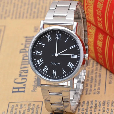 Reloj de cuarzo informal para hombre, pulsera de acero, elegante, plateado, estilo atmósfera