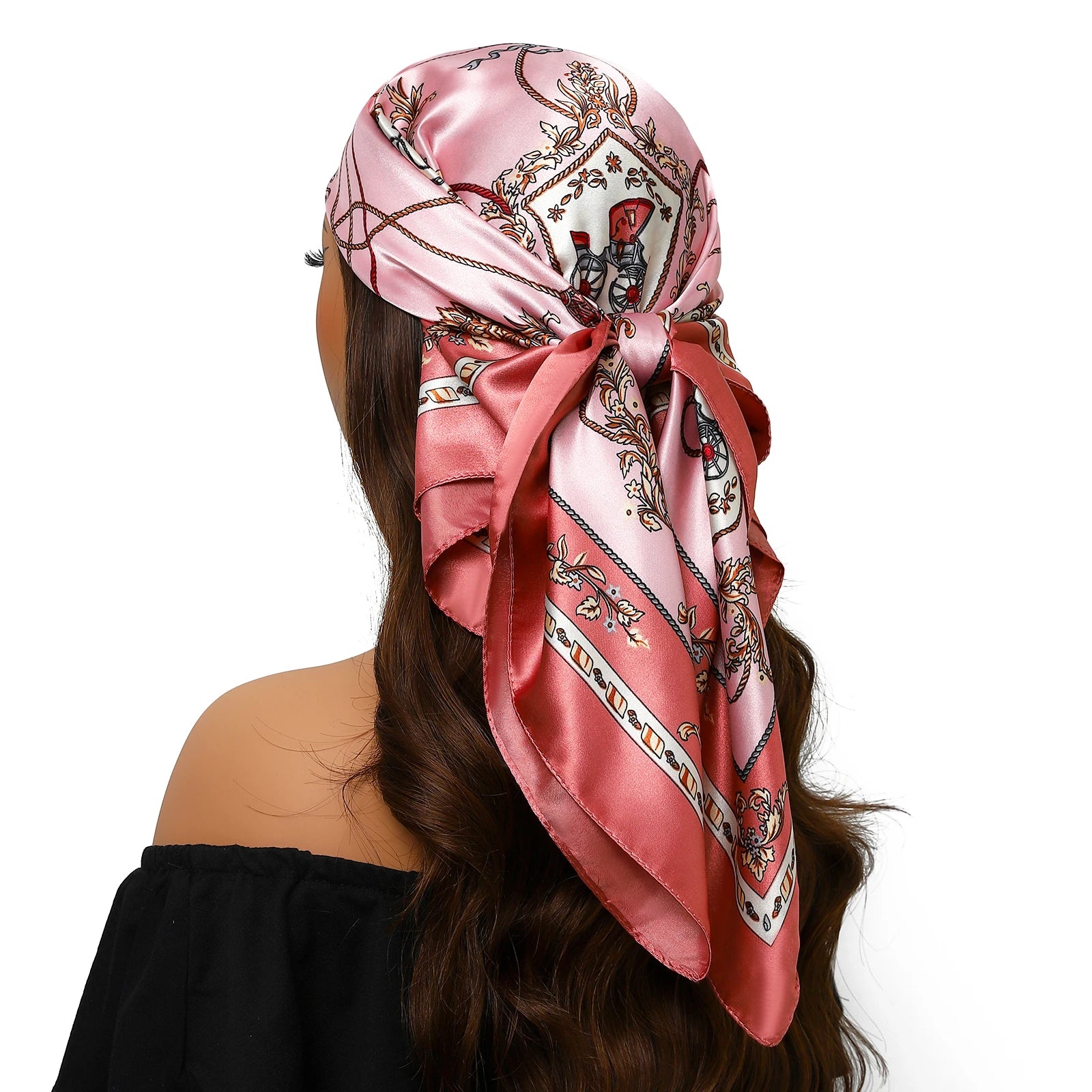 Pañuelo para la cabeza de marca de lujo para mujer, cuadrado, 90 x 90 cm, pañuelo de seda satinado, pañuelo suave para el cuello.