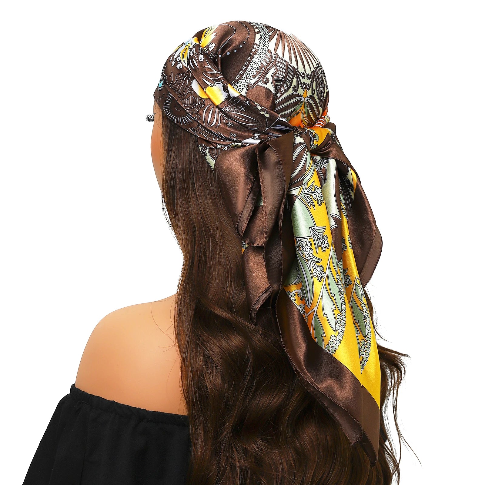 Pañuelo para la cabeza de marca de lujo para mujer, cuadrado, 90 x 90 cm, pañuelo de seda satinado, pañuelo suave para el cuello.